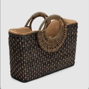 Zara Summer Woven Black and Tan Handbag